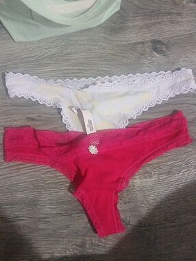 Victoria's Secret Lace Bikini Panties - White & Hot Pink